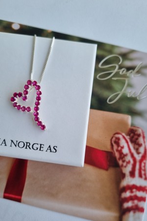 Hjertesmykke m/røde zirconer