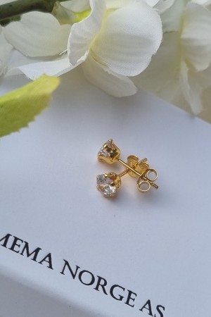 Sølv forgylt ørepynt, ensten, 5mm, zirconia
