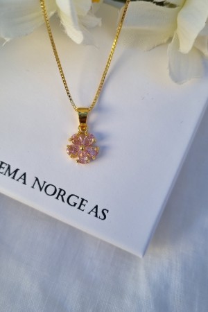 Sølv forgylt anheng, blomst, zirconia, rosa