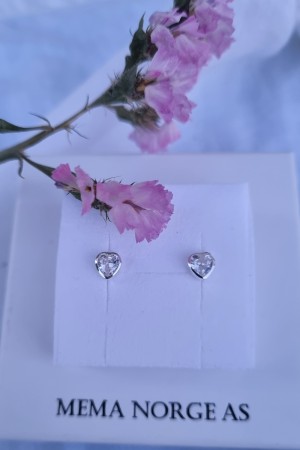 Sølv ørepynt, hjerte m/blank zirconia