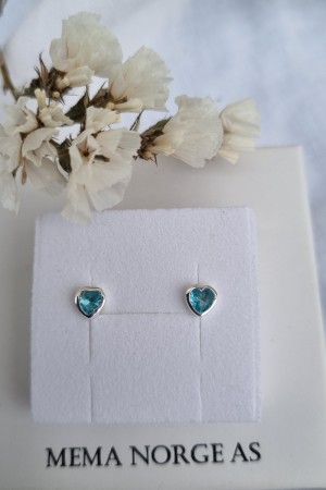 Sølv ørepynt, hjerte m/turkis zirconia