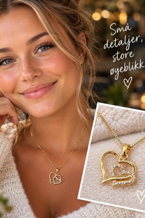 Sølv forgylt hjertesmykke m/zirconia stener
