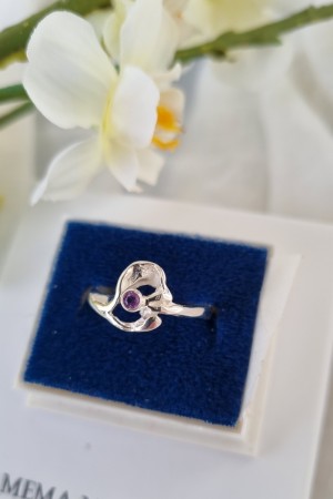 Sølvring m/ametyst, str 53 - Design: Kalevi Sara of Finland, regulerbar