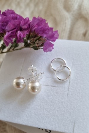 2 pk - sølv øreringer 10mm + perler 8mm