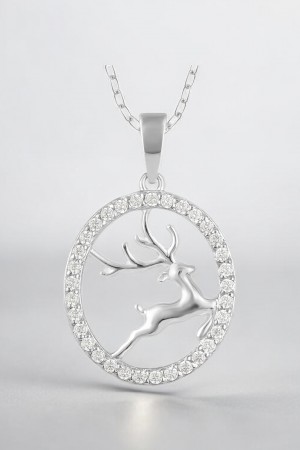 Sølv anheng, rein med en krans av zirconia-stener