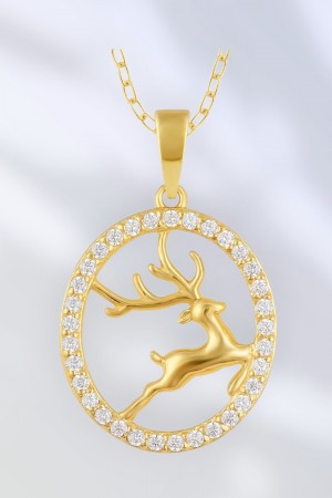 Reinsdyr-smykke, sølv forgylt med en krans av zirconia-stener