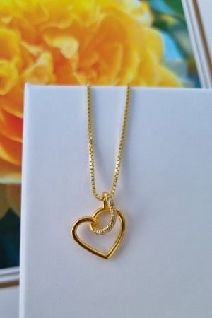 Hjertesmykke, sølv forgylt m/zirconia stener