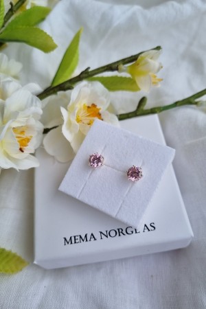 Sølv ørepynt, 6mm , rosa, zirconia