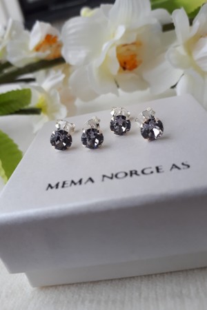 Sølv ørepynt m/Swarovski krystall, 5mm - 2pk - lilla