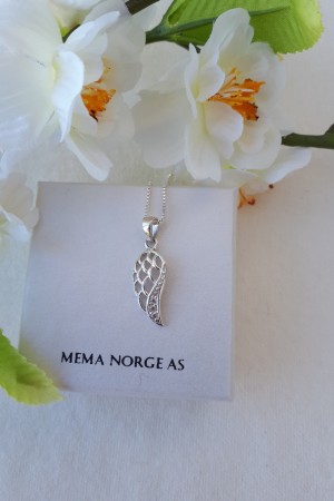 Sølv anheng, englevinge m/zirconia stener