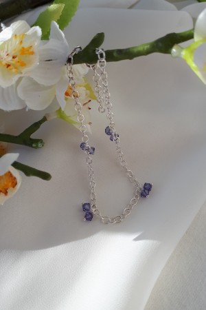 Sølv armbånd m/lilla krystaller, 19+3=22cm