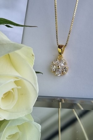 Vakkert anheng, sølv forgylt, blomst, zirconia, blank