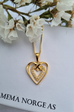 Lekkert hjertesmykke, sølv forgylt m/zirconia