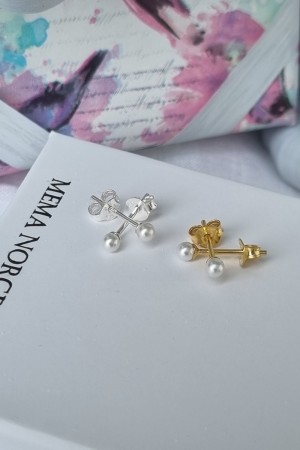 2 pk sølv og forgylt ørepynt, perle 3mm