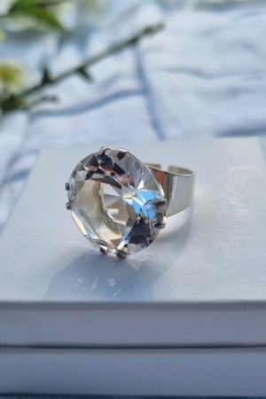 Vintage sølv ring med bergkrystall, Design: Kalevi Sara, finland