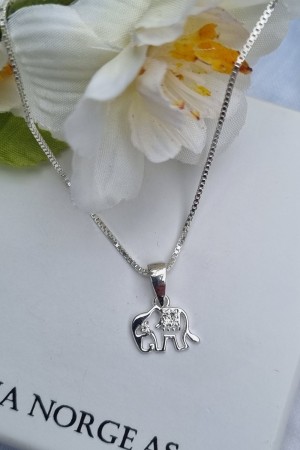 Elefant, sølv anheng m/zirconia sten