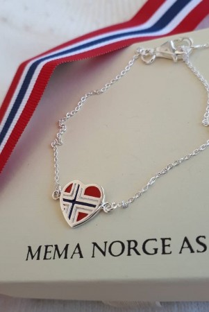 Sølv armbånd, flagg, hjerte m/emalje