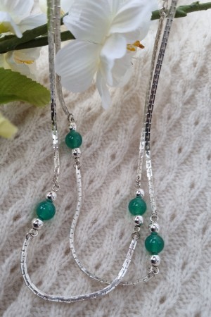 Vintage kjede m/grønne stener, 80cm, 925s
