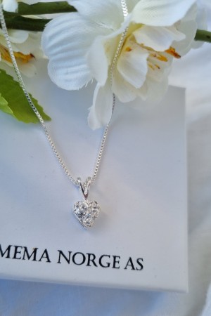 Sølv anheng, hjerte, m/zirconia stener