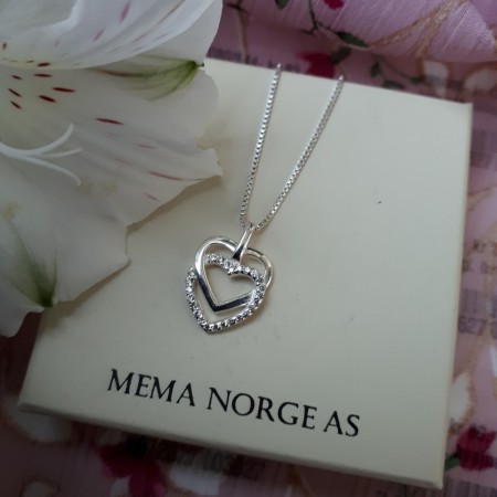 Sølv anheng, dobbelhjerte m/zirconia,