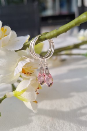 Sølv øreringer, 15mm m/Swarovski dråper, lt.rose, UTSOLGT