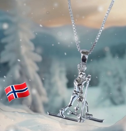 Sølv anheng, skiløper, gutt