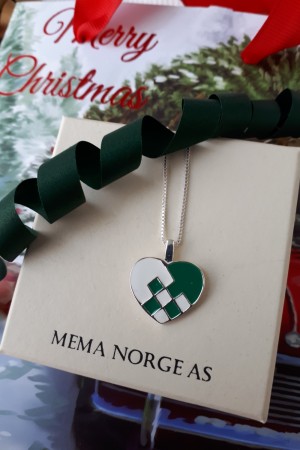 Sølv anheng, julekurv, grønn, emalje
