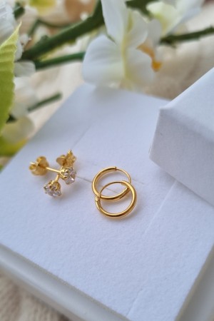 2 pk - sølv forgylt ørepynt, 4mm m/zirconia + 10mm øreringer