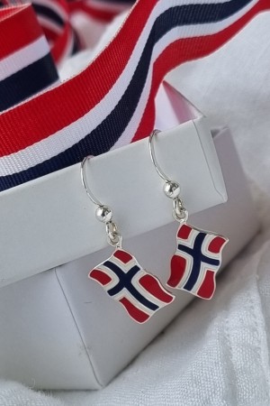 Sølv ørepynt, flagg m/emalje
