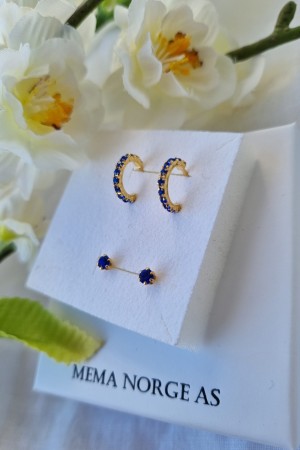 2 pk sølv forgylt, blå krystaller